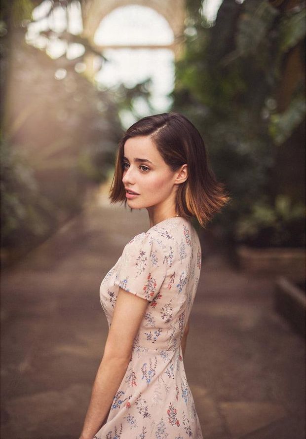 Beautiful brunette babe in sun dress