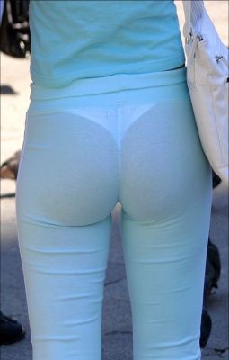 sex woman in white leggings surprise