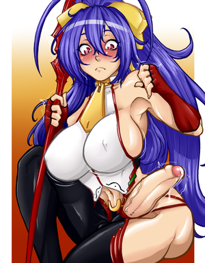 Futa with her cock hanging out