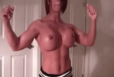 Flexing her big plastic bags