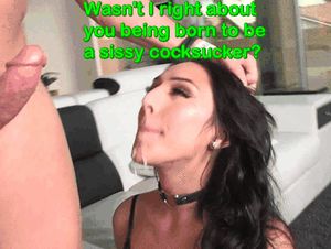 Brunette Born To Be A Cocksucker Sissy Caption