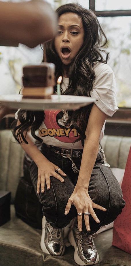 Liza Koshy eyeballing the giant dickprint instead of birthday cake