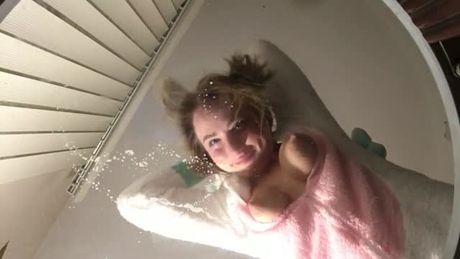 Hot Mom Sprays Milk All Over