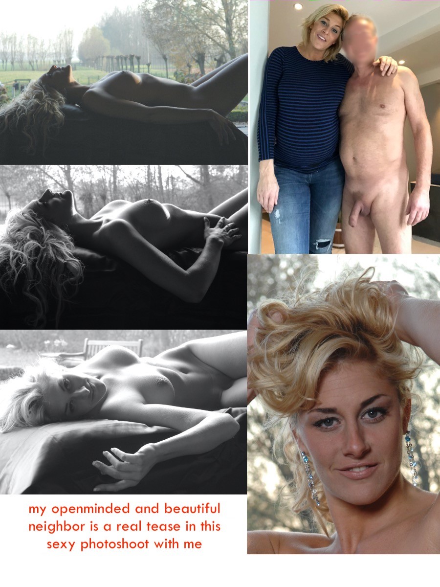 CFNM: my openminded and beautiful neighbor in a teasing photoshoot with me. 36e