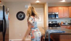 Blond Pawg with short dress in the kitchen
