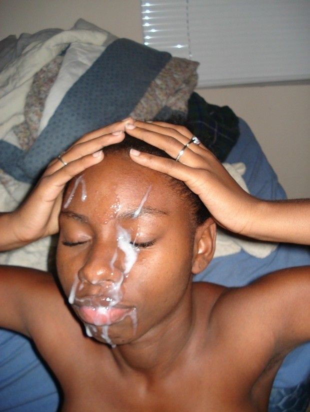 Ebony facial - she must think too much cum on her face would make her tiny brain explode