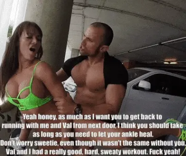 While jogging with slutty neighbor, cheating husband takes detour for a real workout