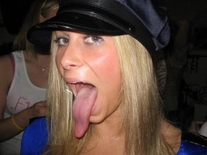 Blonde with long tongue