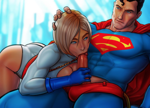 Powergirl sucks Supermans cock after saving the world