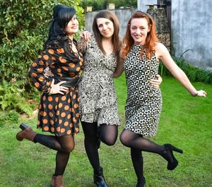 Outdoor friends in pantyhose