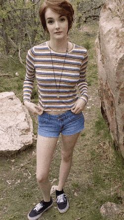 Short Red Haired Teen Revealing Tits On Her Hike