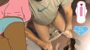 Male putting on period underwear