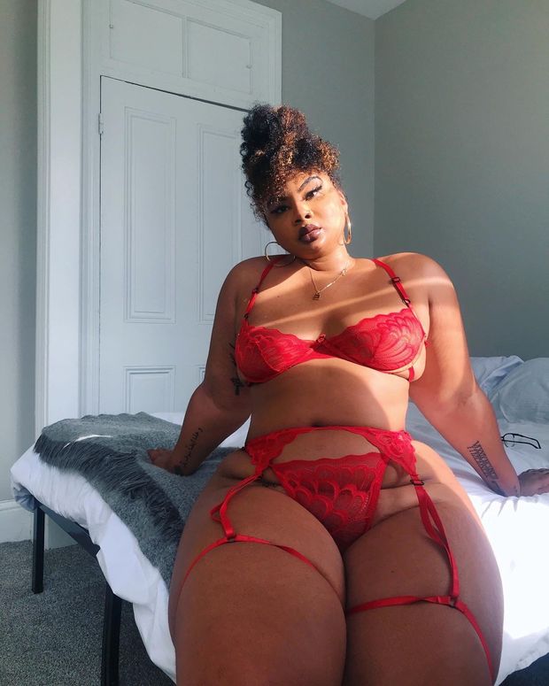 Curvy beauty in red lingerie