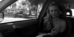 Becky felt naughty flashing her tits to Luke in the car.