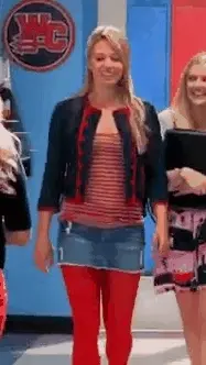 Blonde Red pantyhose jean skirt