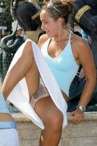 As she left the hotel for her night out, Jorges taste still in her mouth, Becky flashed her thong to the younger guys, by accident of course