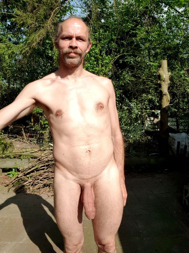 Showing off big uncut cock