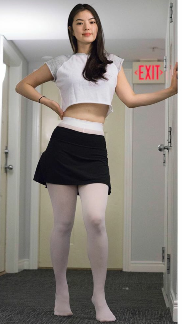 Cute Asian white pantyhose short skirt
