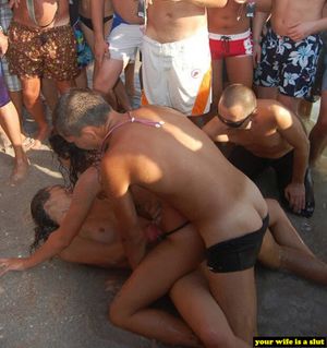 Seeing your new slutwife get gangbanged on the beach was the highlight of your honeymoon.