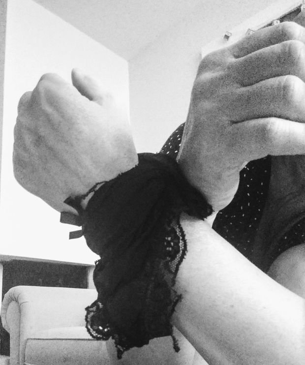 Tied my hands up with my favorite sexy black underwear