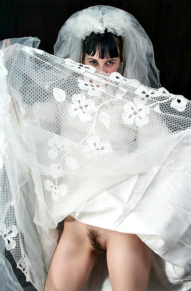 nice bride without panties show beautiful pussy on nature