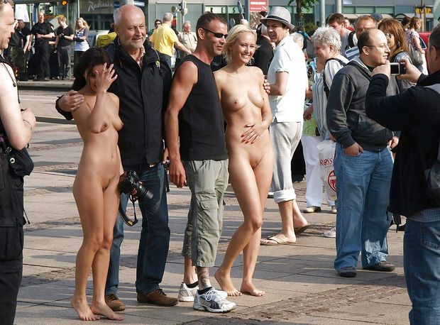 Sexy babes naked in public