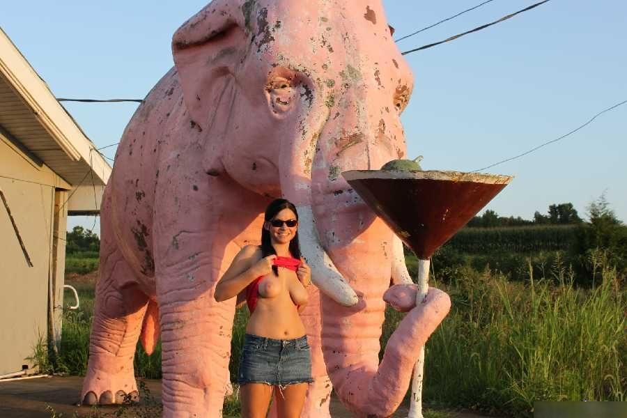 Nude pose for a statue of a holy elephant