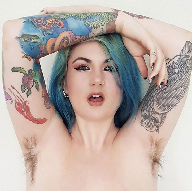 Blue Haired Beauty Shows Her Sexy Armpits