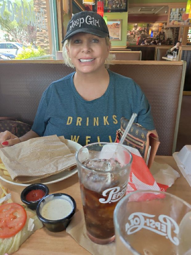 Claudia Marie having some food at Denny's