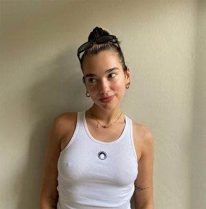 Dua Lipa Braless in a White Wifebeater