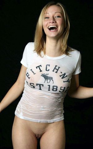 Bottomless Blonde in a Wet T-shirt