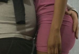 hot ebony in pink dress