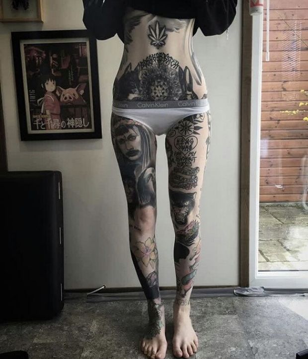 Tattooed skinny teen