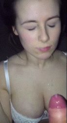 Jizzing girlfriend's tits and face