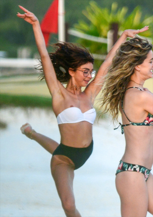 Sarah Hyland Nipple Slip Out of her Little White Bikini Top