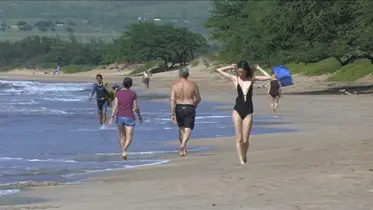 Perfect teen gets risky at a public beach.
