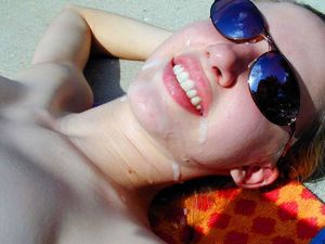 very sexy babe with cum on mouth in public on nature