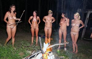 Sexy group of women camping naked