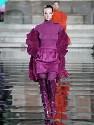 Hannah Ferguson see through on runway at CR runway x LUISAVIAROMA Fashion Show in Florence