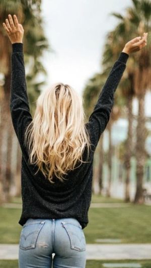 Blonde hair blue jean gap