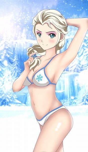 Elsa posing in her tiny white bikini