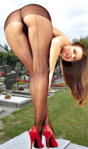nice babe with beautiful body, ass & legs only in pantyhose very sexy posing in public on cemetery