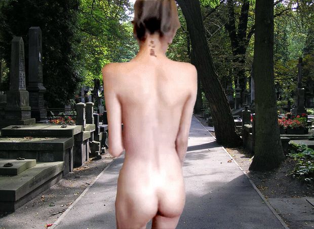 the grieving  widow with beautiful body & ass very sexy naked in cemetery