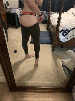 Me in leggings and a thong before a workout