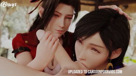 Tifa and Aerith Threesome Blowjob