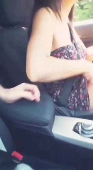 Playing with my own gear stick in the car. Made stop as no panties means tenting in skirts