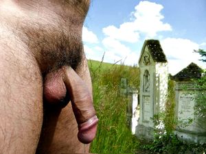 perfect man with beautiful body & big cock in public on cemetery