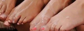 Sexy double footjob with amazing cum all over their toes and soles