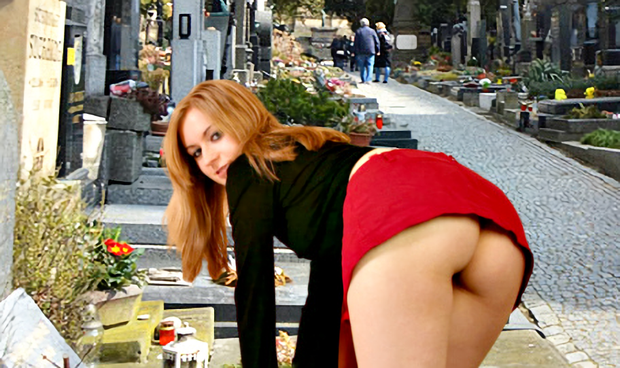 the grieving widow upskirt & very sexy show beautiful ass in public on cemetery