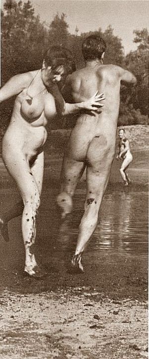 frolicking in nudist-camp